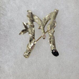 Sarah Coventry Silver-Tone "M" Branch-Style Nature-Inspired Design Brooch Pin